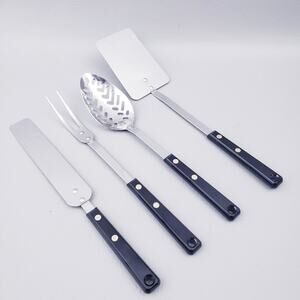 Vintage Set of 4Ekco Forge Stainless Steel Serving Kitchen Utensils Black Rivet
